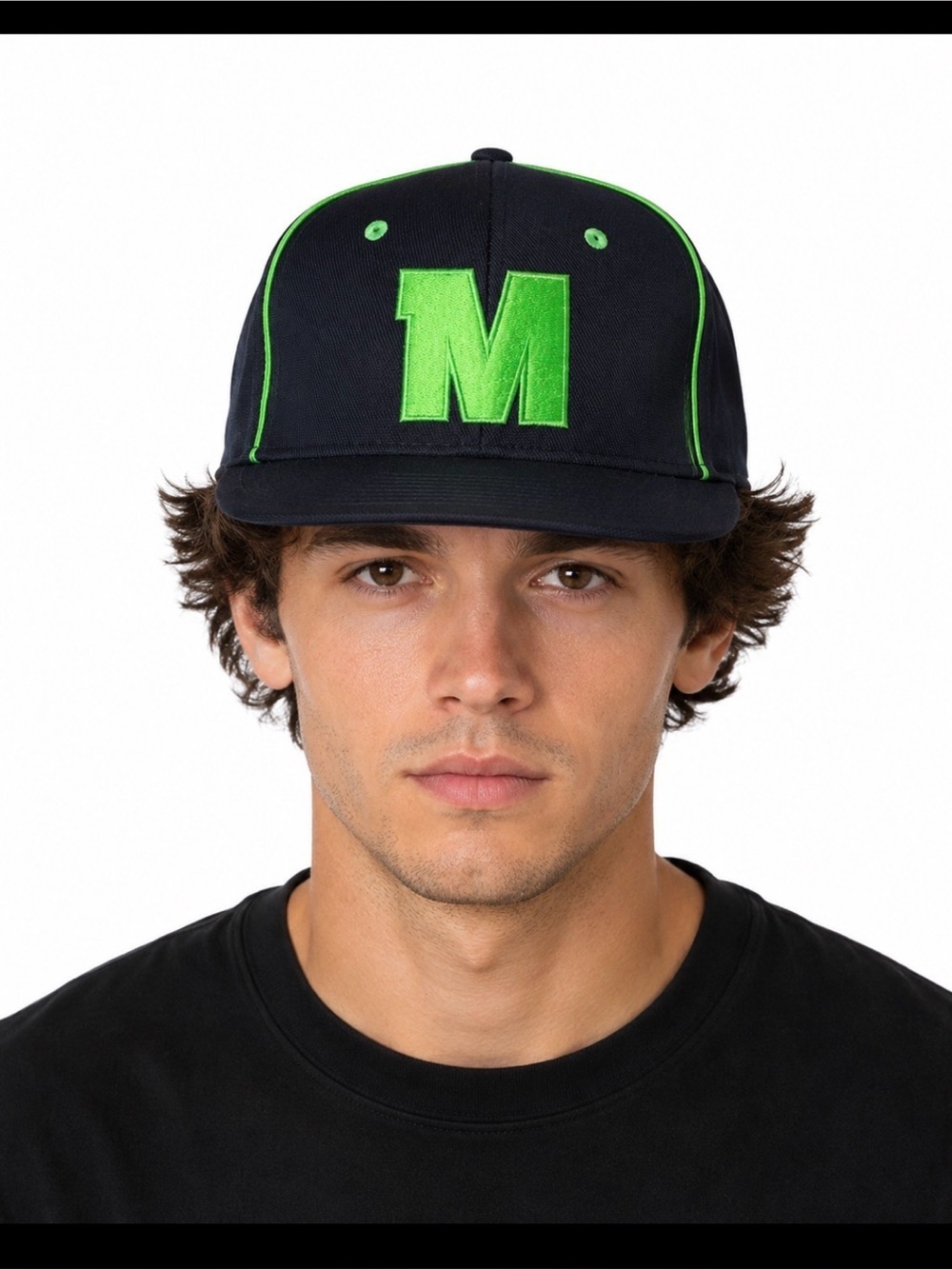DRYVE Richardson navy blue and Neon green hat SZ SM/MD  fitted hat/cap M logo